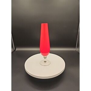 Vintage Red And White Art Glass Vase With Swirl Spun Pedestal Base. 8" Tall